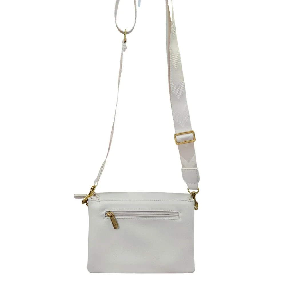 Pixie Mood White‎ Vegan Leather Crossbody Bag Gold Hardware Chevron Strap Small